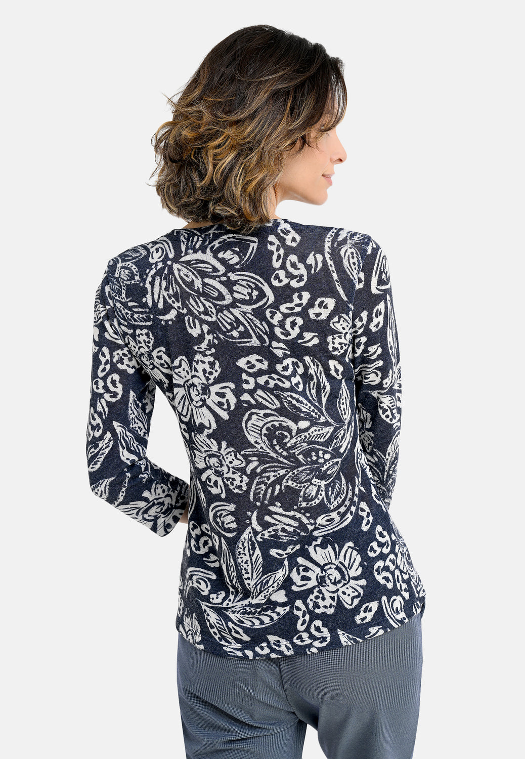 26123 Shirt Leaves Print - 16/navy-sand