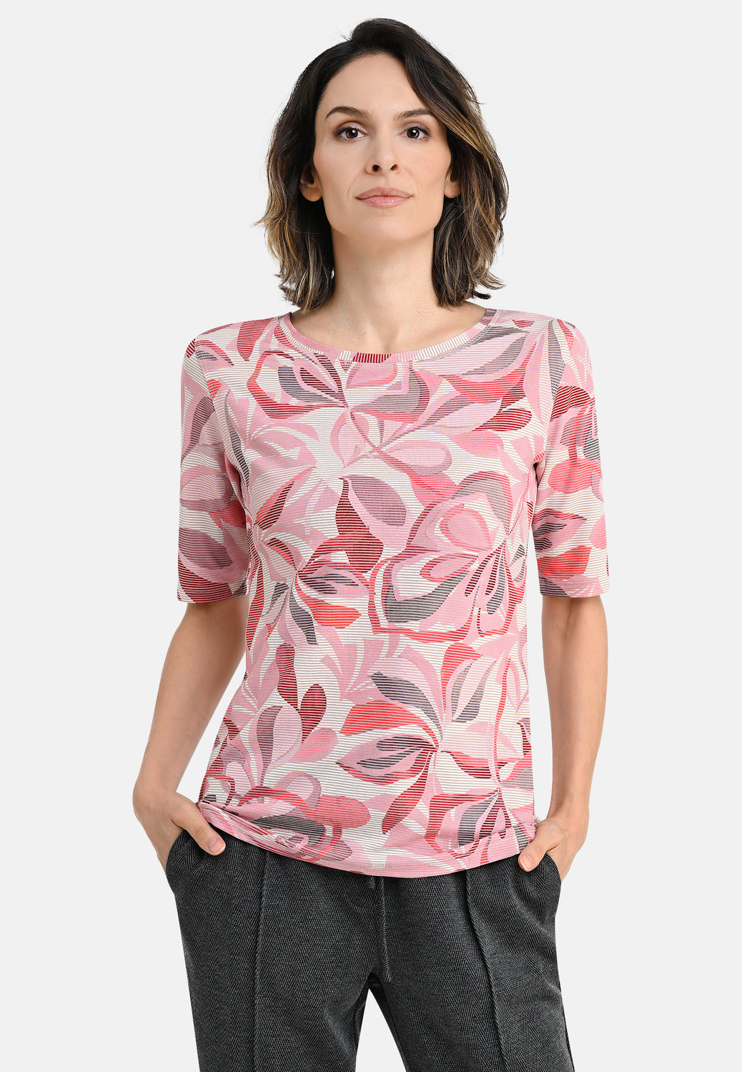 26205 Shirt StripeFlowers - 07/red-beige