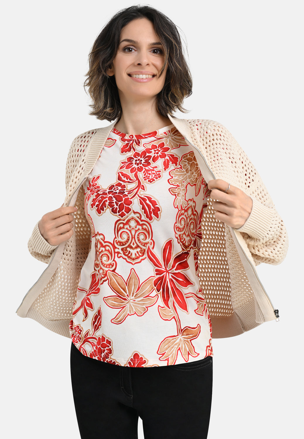 26219 Shirt Flower Print - 07/red-white