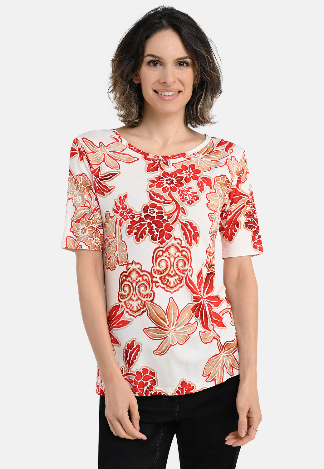 26219 Shirt Flower Print - 07/red-white