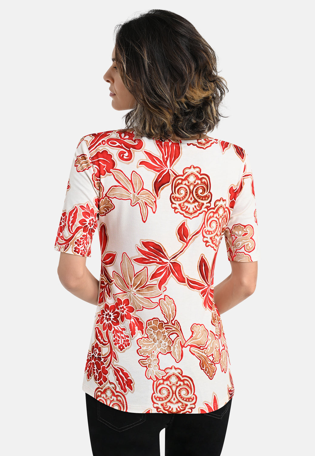 26219 Shirt Flower Print - 07/red-white