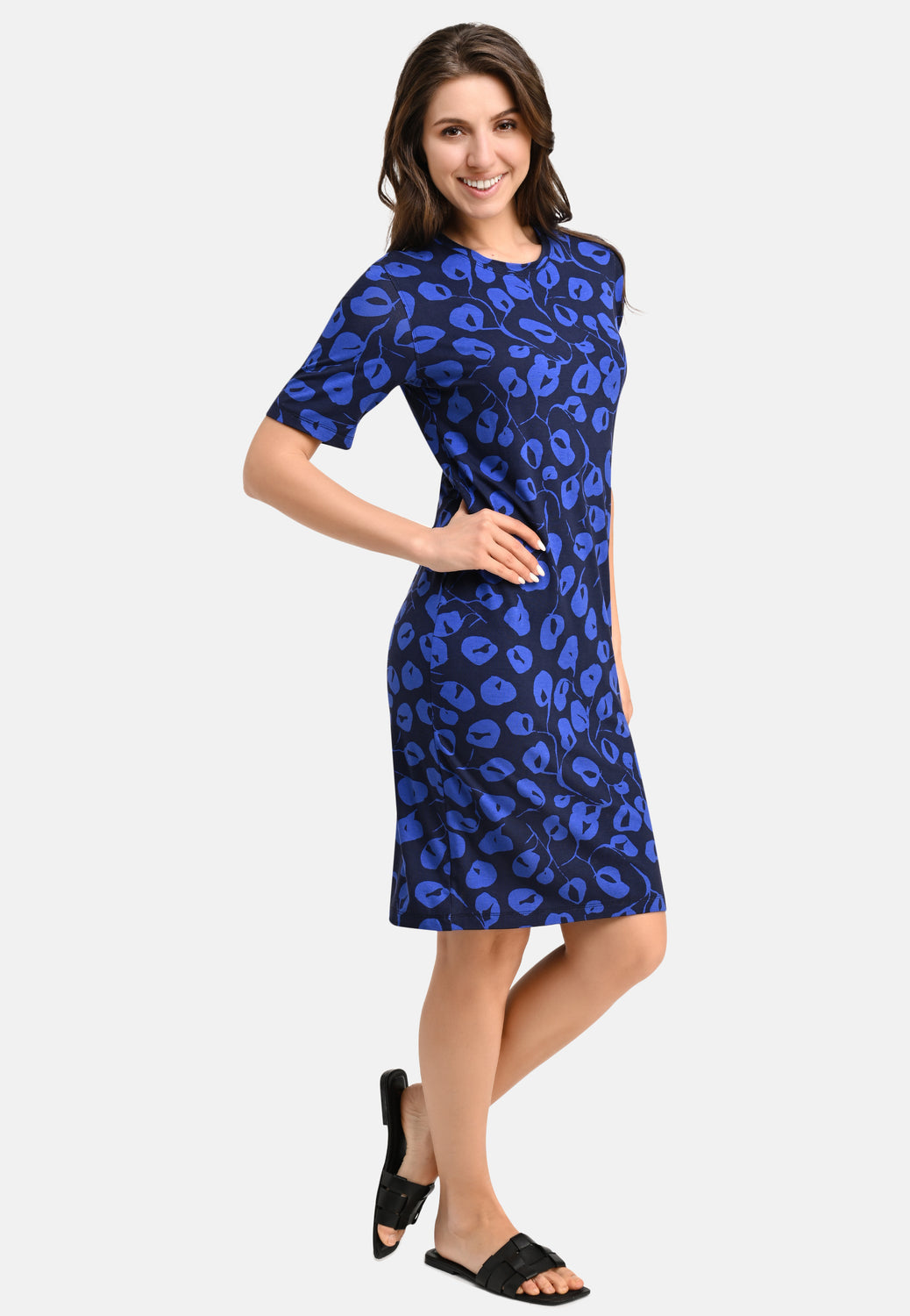 26252 Dress Poppy Print - 16/navy-blue
